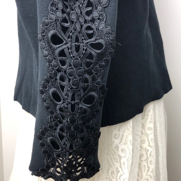 Stylus Black Cotton Blend Crocheted Sleeve Pullover Sweater Size M - Picture 7 of 12